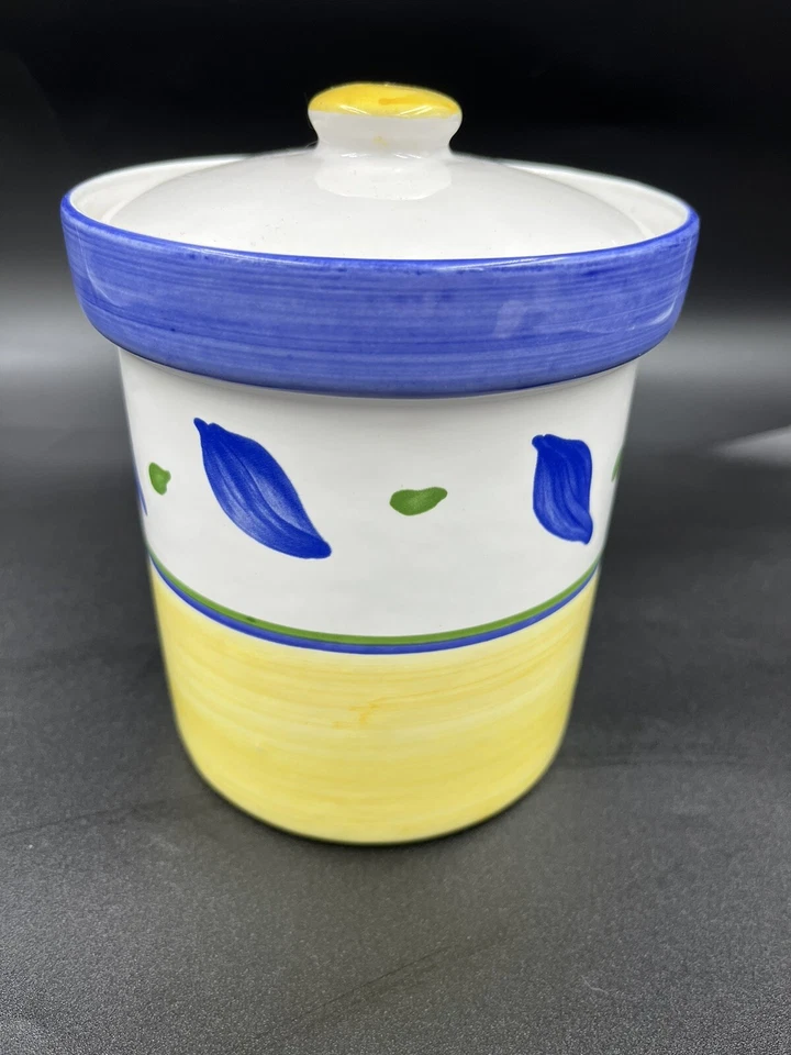 Williams Sonoma TOURNESOL Portugal Hojas Azules Amarillo Mediano Bote Tarro con Tapa Foto 4 de 4
