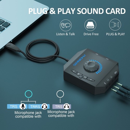 T10 External Sound Card, PHOINIKAS USB Audio Adapter for PC Windows, Mac, Linux - 第 9/9 張圖片
