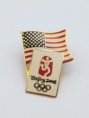 2008 Beijing China Summer Olympic Games USA Flag Pin Gold Tone Red White Blue