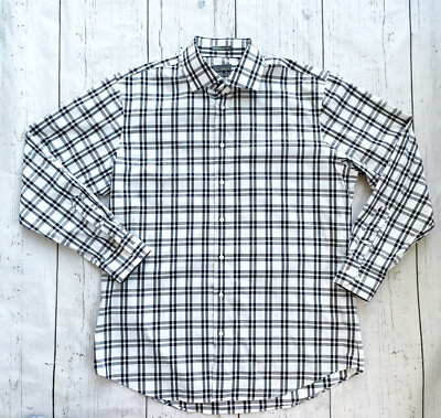 calibrate trim fit dress shirt Calibrate Trim Fit Button Down Shirt Blue White Gingham Stretch Men's Size L