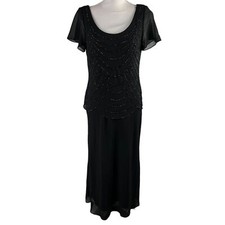 Vintage Black Cocktail Semi Formal Dress Size 8 Beaded Wedding Special Occasion