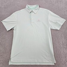 Straight Down Polo Shirt Men  s Large Green Striped Golf Short Sleeve Course Logo