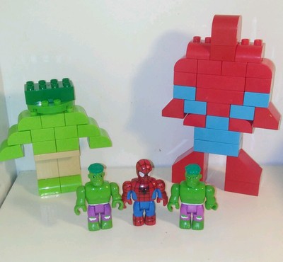 Incredible hulk and spiderman Mega Bloks figures and blocks Duplo lot