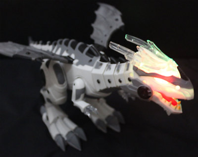 Walking Battery Operated Toy WHITE Dragon Dinosaur Wing Tail