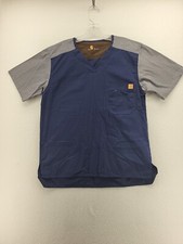 Carhartt Scrub Top Small Blue Pullover Short Sleeve Pocket VNeck Medical Nurse