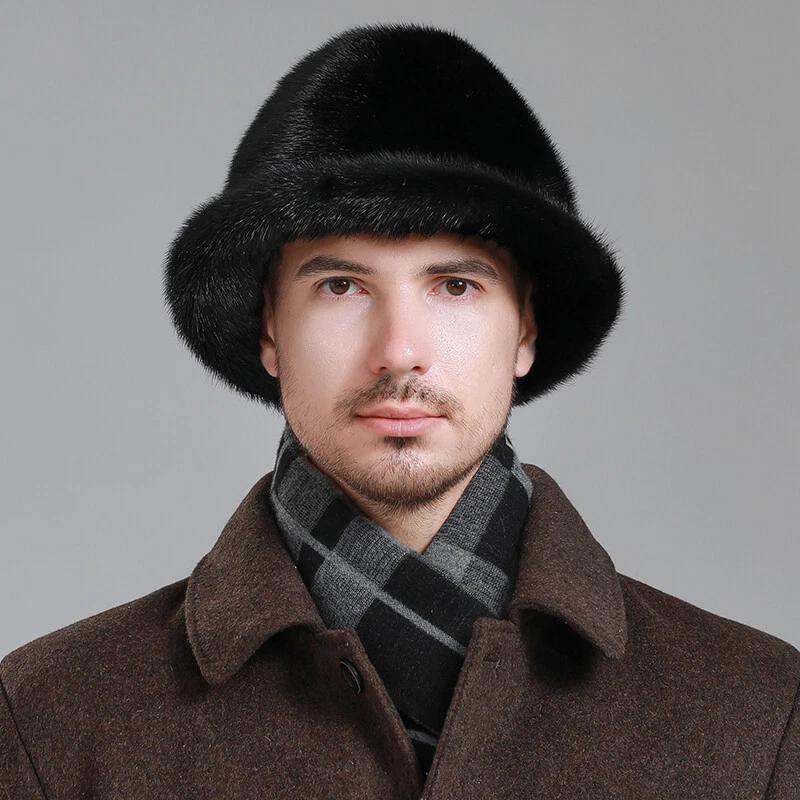 Nuevo Para hombres 100% Piel de Visón Real Sombrero Invierno Cálido Gorra Exterior Moda Boina Gorra Foto 2 de 4