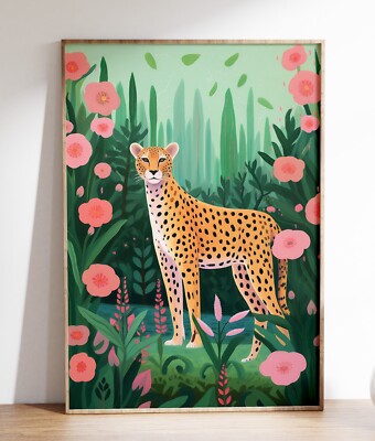 Elektrischer Leopardendruck, Kinderzimmer Deko, buntes Kunstposter, Wild Life Kunstwerk