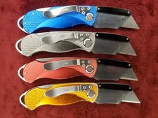 Lot 4 Red White Blue Yellow Husky Folding Lock-Back Work utility Knife Belt Clip