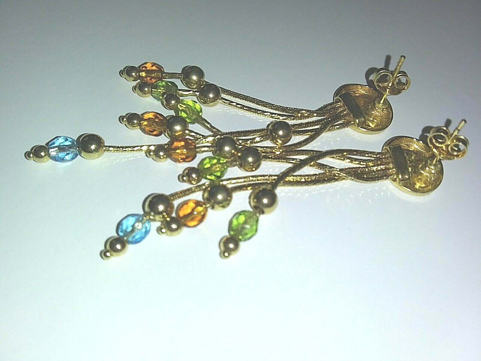 14k solid yellow Gold Gemstone dangle Earrings 10… - image 8