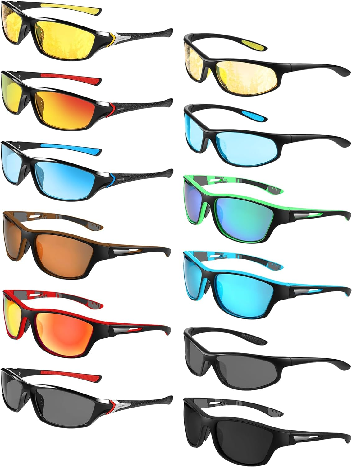 12 Pairs Men Polarized Sunglasses Bulk Sports Sunglasses UV Protection
