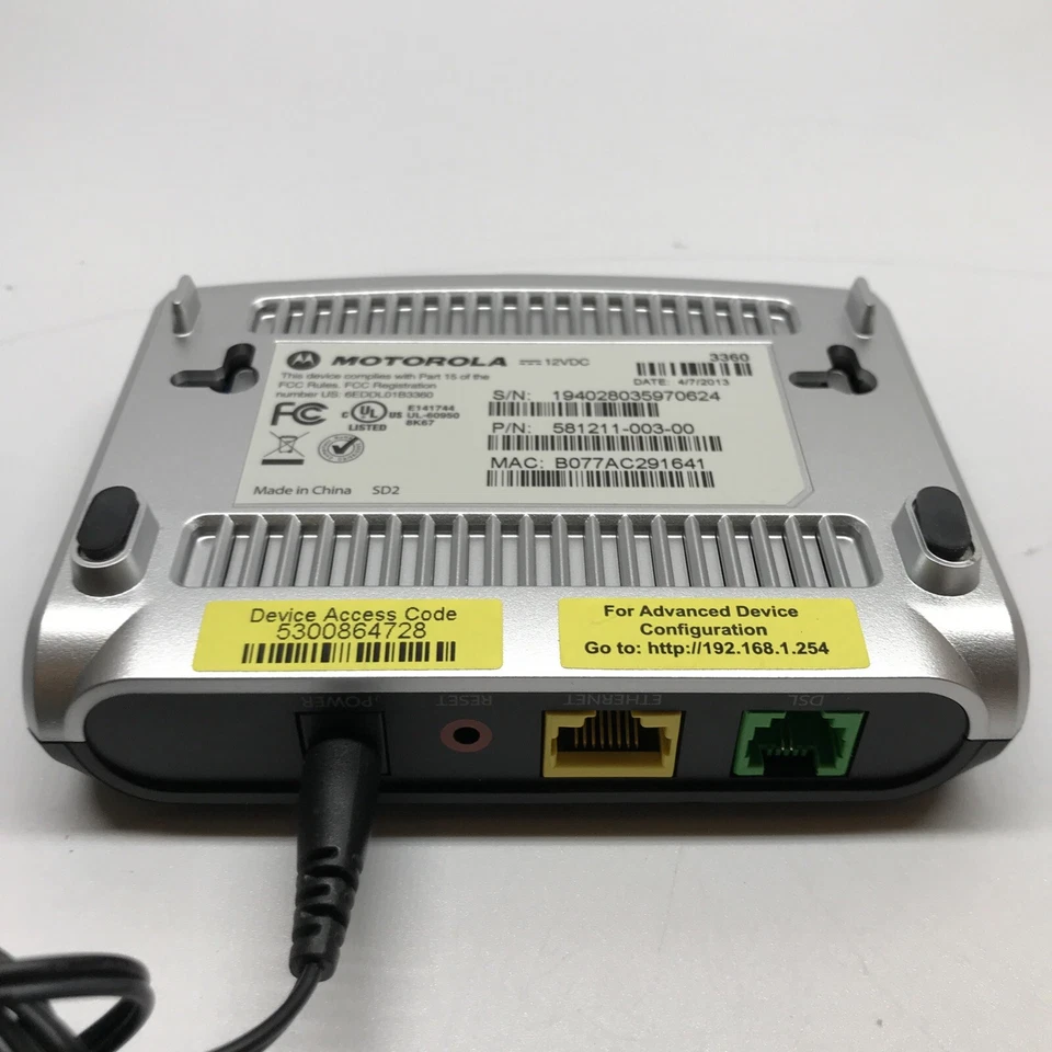 Módem de alta velocidad DSL Motorola 3360 (581211-003-00) 24 Mbps nuevo en caja Foto 4 de 4