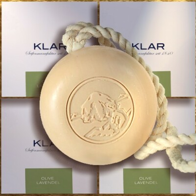 Klar Kordelseife OLIVE LAVENDEL Haar- & Körperseife 250g Shampoo-Seife Haarseife
