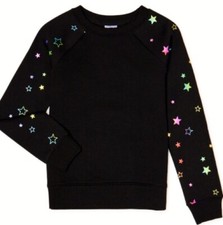 Athletic Works Girls Fleece Sweatshirt Black W/Rainbow Color Stars XL 14-16 New