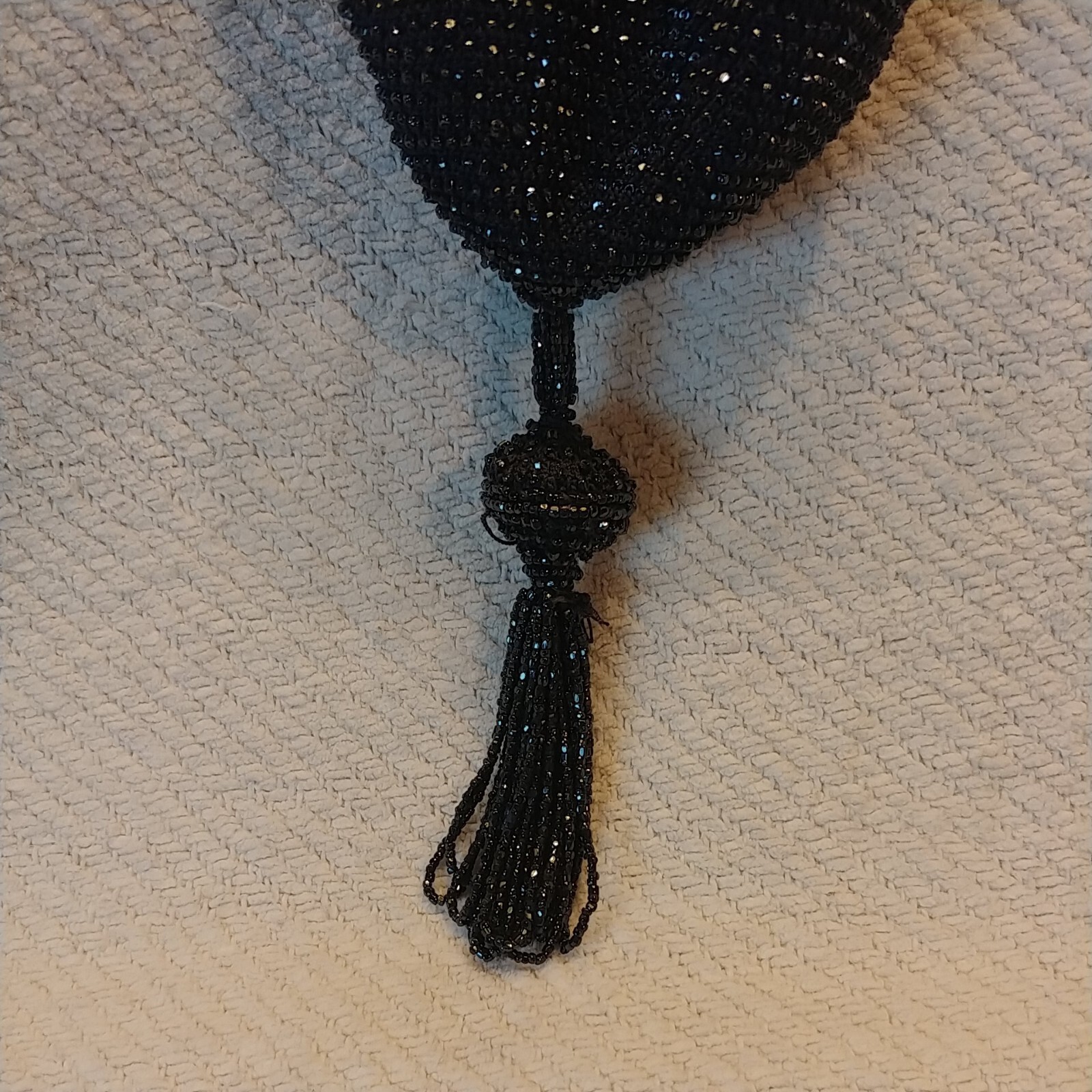 Vintage Black Beaded Flapper Drawstring Purse Bag… - image 10