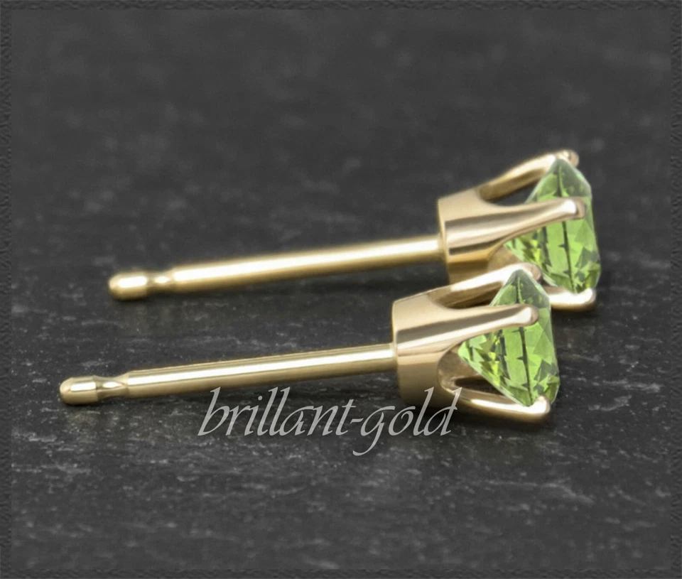 Ohrstecker 585 Gold, Peridot grün 4, 5, 6, 7 mm, Ohrringe in Gelbgold, Weißgold - Bild 4 von 4