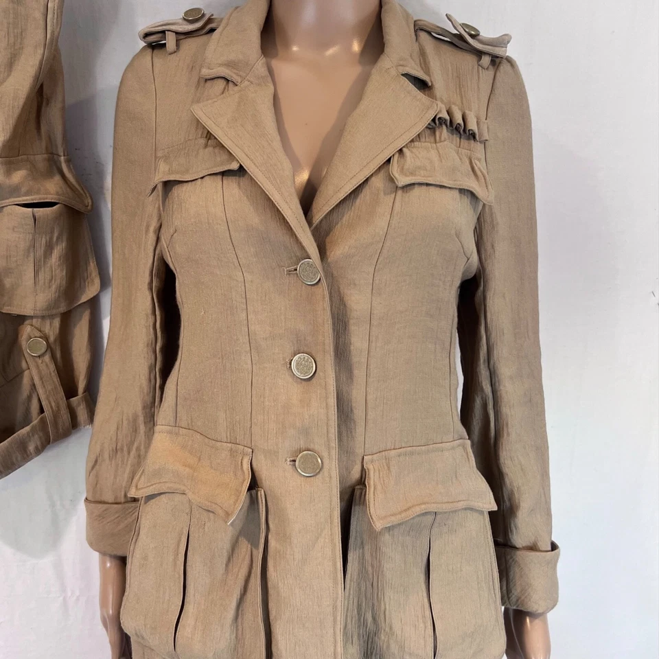 Yoana Baraschi Gold Capri Pants Suit Size 2,6 Two Piece Set Military Jacket - Image 2 of 4