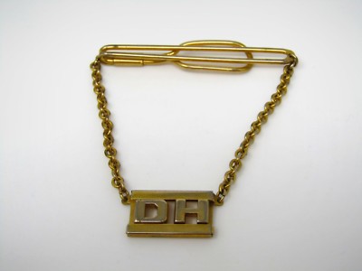 Vintage DH Initial Tie Chain Bar Clip Gold Tone Two-Tone Men's Monogram Jewelry