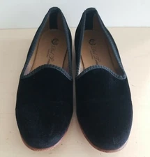 Del Toro Black Velvet Slipper Flat - Italy -  Size 7 - Back Red Stripe - VGUC 