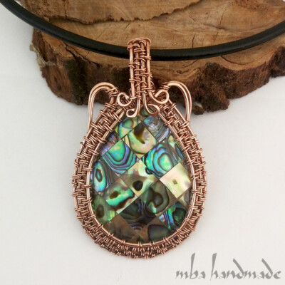 Jumbo Abalone Shell Pendant - Pure Copper Wire Wrapped - Artisan Jewelry