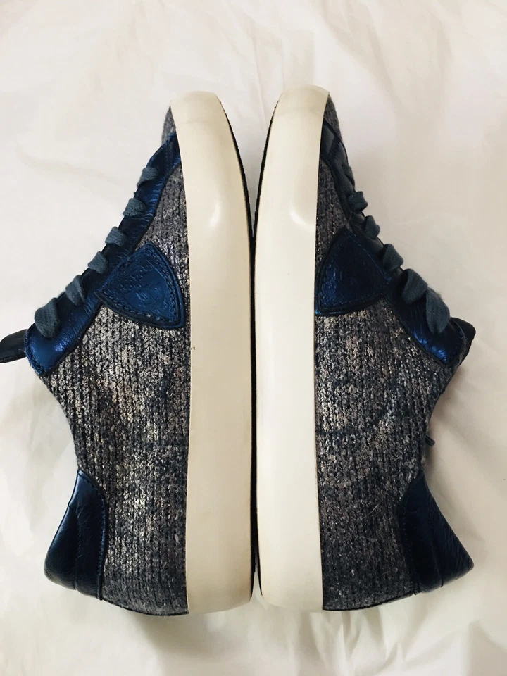 Zapatillas Philippe Modelo Metálicas Azul Oscuro Plateado Cuero Italia EE. UU. 7 UK 5 EU 37 Foto 4 de 4