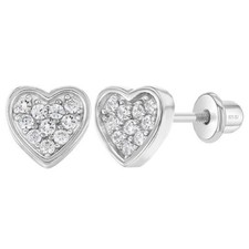 925 Sterling Silver Pave Cubic Zirconia Lovely Heart Screw Back Earrings