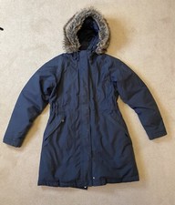 The North Face Arctic Parka Jacket Goose Down Puffer Womens Large Fur Hood Navy