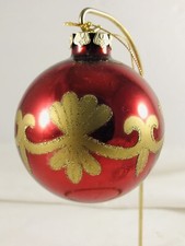 GLASS CHRISTMAS TREE ORNAMENT LARGE 3.5" BALL GLITTER Burgundy and Gold