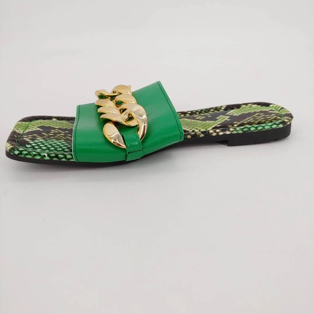 Womens Slides Sandals Green Snakeskin Print Slip On Chain EUR 37