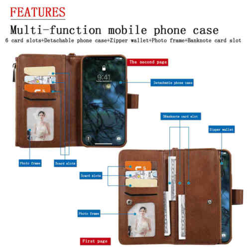 For iPhone 12 11 Pro Max SE 8 7 6s Magnetic Detachable Wallet Leather Case Cover - Picture 2 of 55