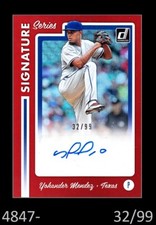 1-2017 DONRUSS SIGNATURE SERIES RED AUTO YOHANDER MENDEZ RANGERS 32/99
