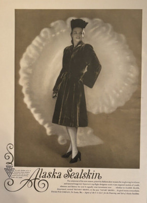 1941 Fouke Fur Co St Louis Mo Alaska Sealskin Coat Fashion Black VTG Print Ad