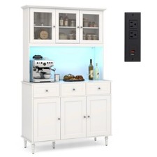 77" Modern Kitchen Pantry Cabinet Storage Organizer With Enhanced LED Lighting