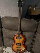 SHINE Electric Bass Guitar Hollow Body Sunburst Flame Maple Top 4 String Violin 