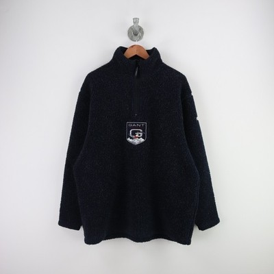 Gant Sport Fleece Sweatshirt Half Zip Vintage Größe XL Logo bestickt blau