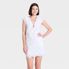 Women Eyelet Mini Dress - A New Day White XS