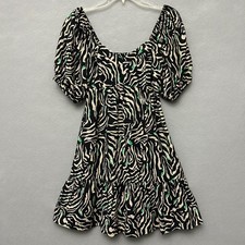 Nine West Dress Women's S Babydoll Sweetheart Puffed Sleeves Flowy Zebra Boho