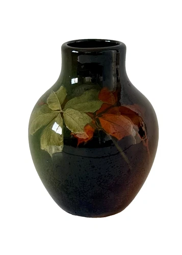 Antique Louwelsa Weller Pottery Vase Brown Floral 6.5"