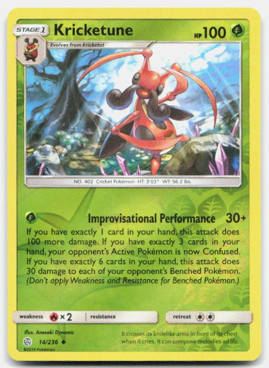 Cosmic Eclipse Kricketune 14/236 NM Pokemon Reverse Holo Uncommon Tcg Card
