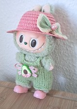 Kleidung Outfit Set Labubu Plüschpuppe Latzhose Schuhe Strohhut Hut rosa frün 