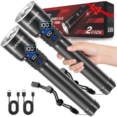 Rechargeable Flashlights 2 Pack, Super Bright LED Long Handle Flashlight with...