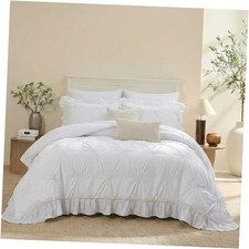 Ruffle Comforter Set Size Boho Comforter Ruched Bedding 9 Pcs Bed Queen White