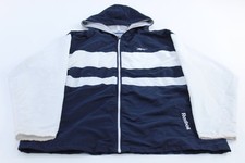 Women's Vintage Reebok Embroidered Logo Blue White Striped Zip Up Jacket