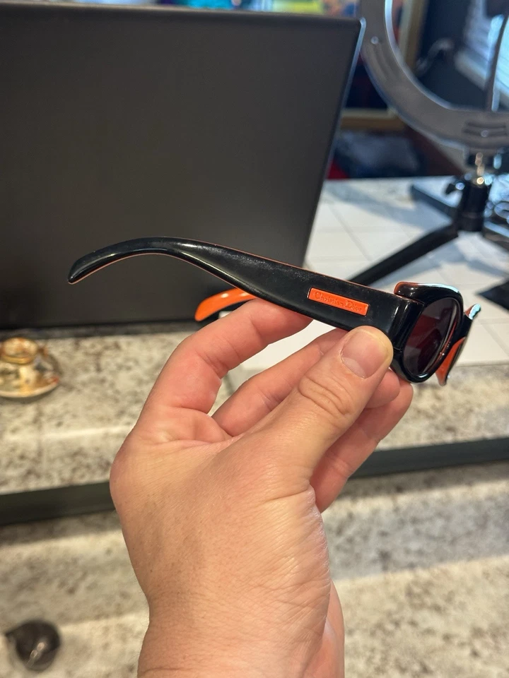 Vintage Christian Dior Paris Unisex Sonnenbrille Schwarz & Neon Orange Made In Italy - Bild 2 von 4