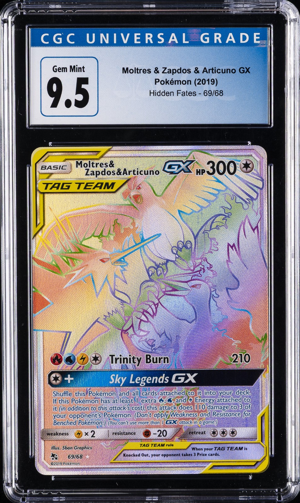 2019 POKEMON SUN & MOON HIDDEN FATES #44 MOLTRES & ZAPDOS & ARTICUNO GX CGC 9.5