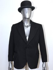 French Vintage 30s Black Wool 1 Button Tailored Suit Jacket Sz M Made in France