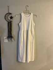 A New Day Women's White Sleeveless Knit Poplin Mixed-Media Midi Dress Size Small
