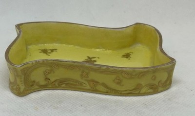 Antique Franziska Hirsch Dresden Porcelain Scroll Pin Dish Yellow with Gold Leaf