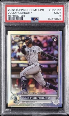 2022 TOPPS CHROME UPDATE REFRACTOR JULIO RODRIGUEZ ROOKIE RC 43/299 PSA 9