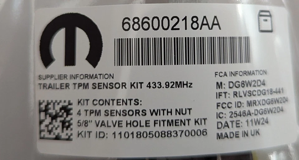 Kit SENSOR TPMS P68600218AA 2023-2026 Original Mopar Ram 1500 2500 3500 4500 5500 Foto 2 de 4