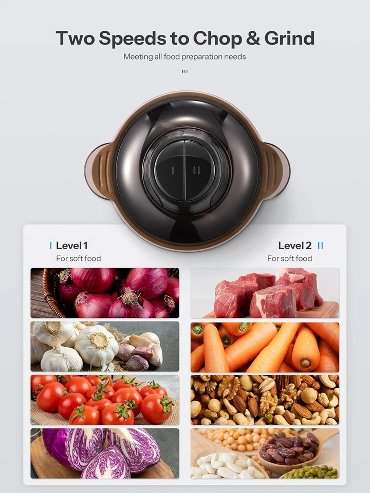 Tritatutto Da Cucina Elettrico Con 2 Grandi Ciotole (3L+3L), Mini Tritatutto Ele - Immagine 4 di 4